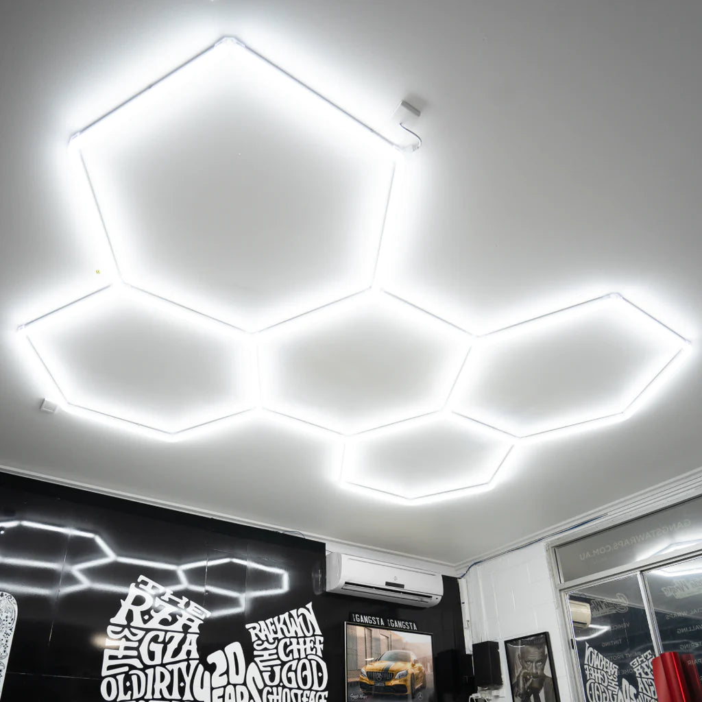 Hexagon LED Garage Light  Updated Bigger Size Hexagon Light Super Bright Car Detailing Ceiling LED Shop